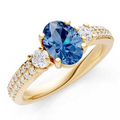 London Blue Topaz Three Stone Double Pave Oval Cut Band