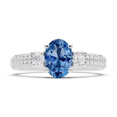 3 Stone Oval Gemstone Double Pave Band - Oval