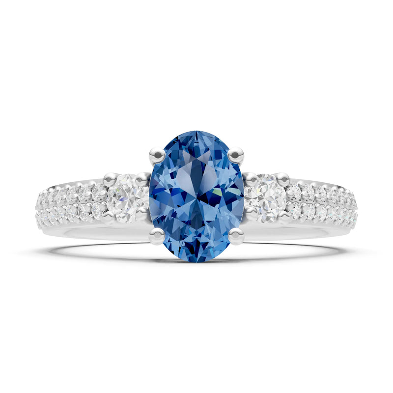 3 Stone Oval Gemstone Double Pave Band - Oval