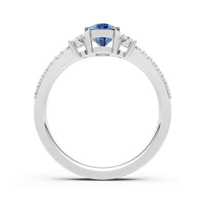 London Blue Topaz Three Stone Double Pave Oval Cut Band