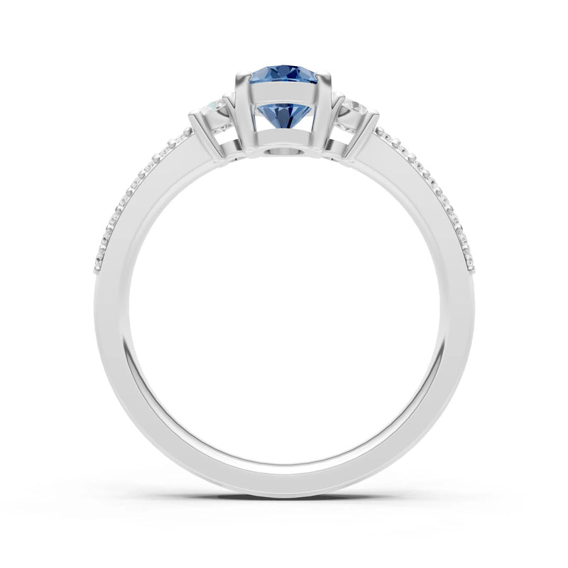 London Blue Topaz Three Stone Double Pave Oval Cut Band