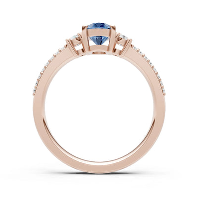 London Blue Topaz Three Stone Double Pave Oval Cut Band