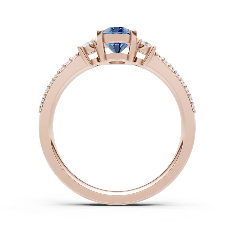 London Blue Topaz Three Stone Double Pave Oval Cut Band
