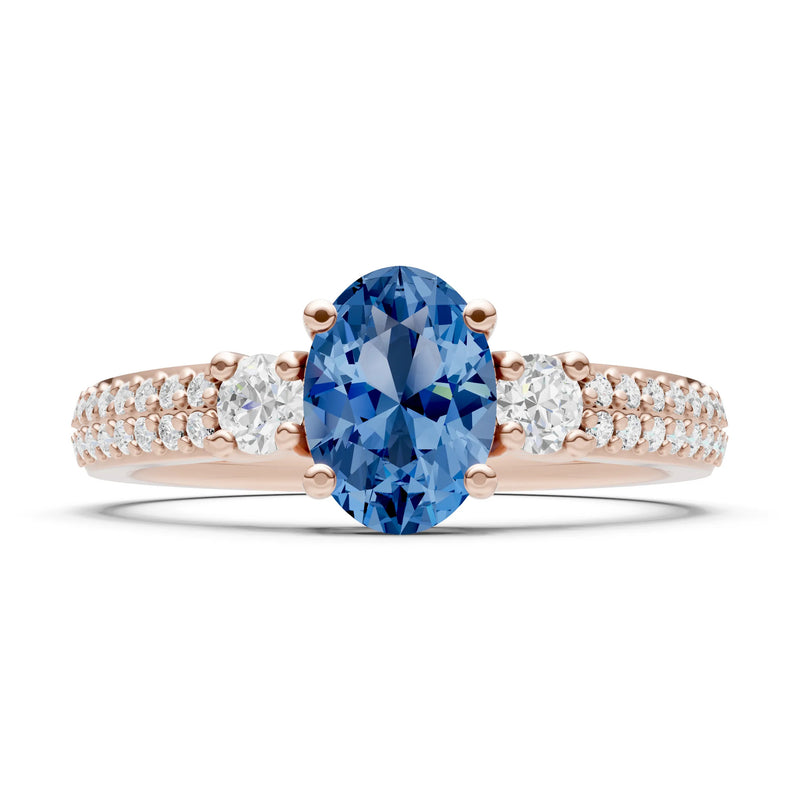 3 Stone Oval Gemstone Double Pave Band - Oval