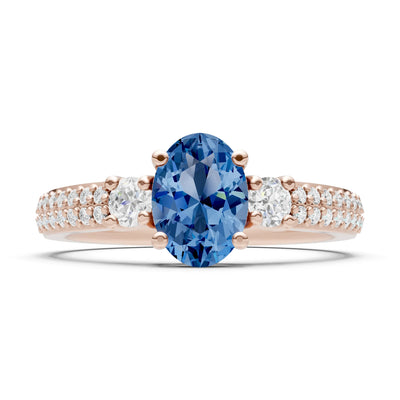 London Blue Topaz Three Stone Double Pave Oval Cut Band
