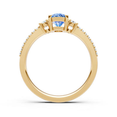 Swiss Blue Topaz Three Stone Double Pave Oval Cut Band