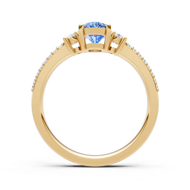 Swiss Blue Topaz Three Stone Double Pave Oval Cut Band