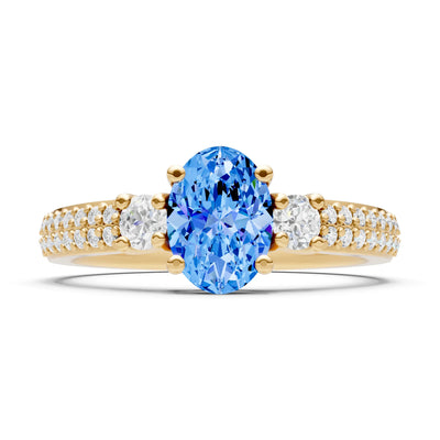3 Stone Oval Gemstone Double Pave Band - Oval