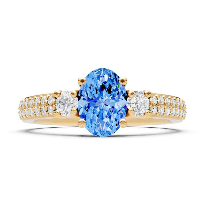 3 Stone Oval Gemstone Double Pave Band - Oval