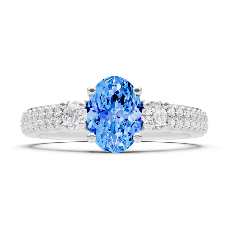 3 Stone Oval Gemstone Double Pave Band - Oval