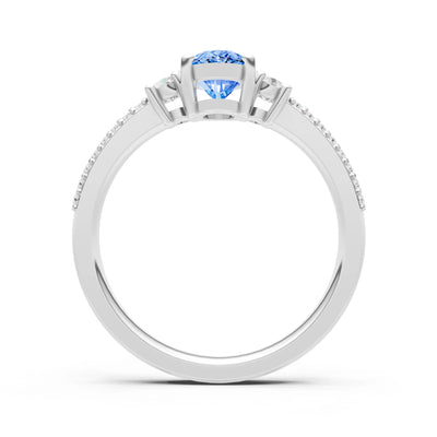 Swiss Blue Topaz Three Stone Double Pave Oval Cut Band
