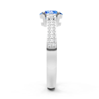 Swiss Blue Topaz Three Stone Double Pave Oval Cut Band