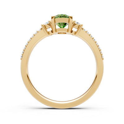 3 Stone Oval Gemstone Double Pave Band - Oval