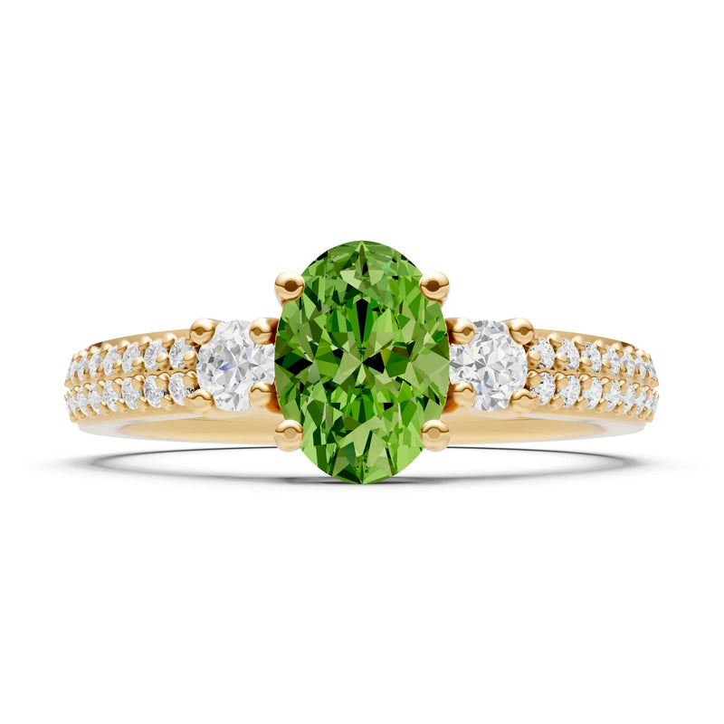 Peridot Three Stone Double Pave Oval Cut Band