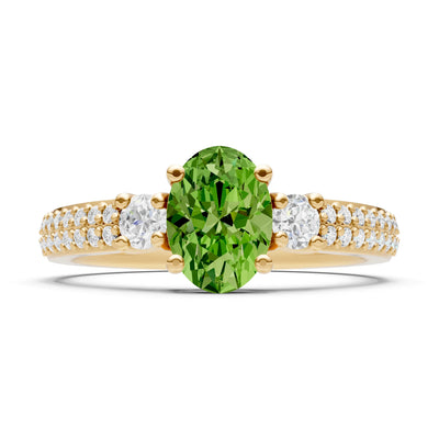 3 Stone Oval Gemstone Double Pave Band - Oval