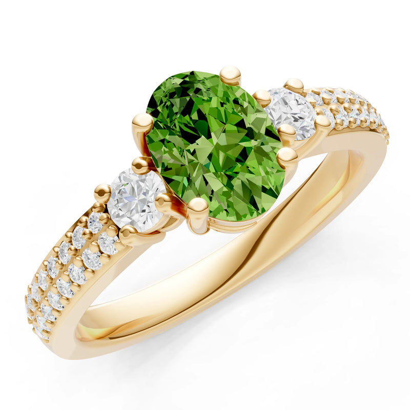3 Stone Oval Gemstone Double Pave Band - Oval