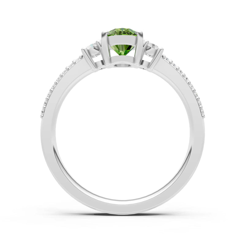 3 Stone Oval Gemstone Double Pave Band - Oval