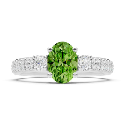 3 Stone Oval Gemstone Double Pave Band - Oval