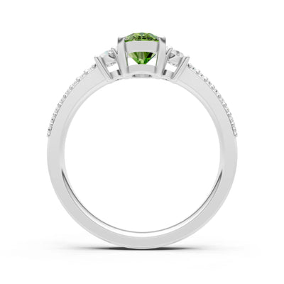 Peridot Three Stone Double Pave Oval Cut Band