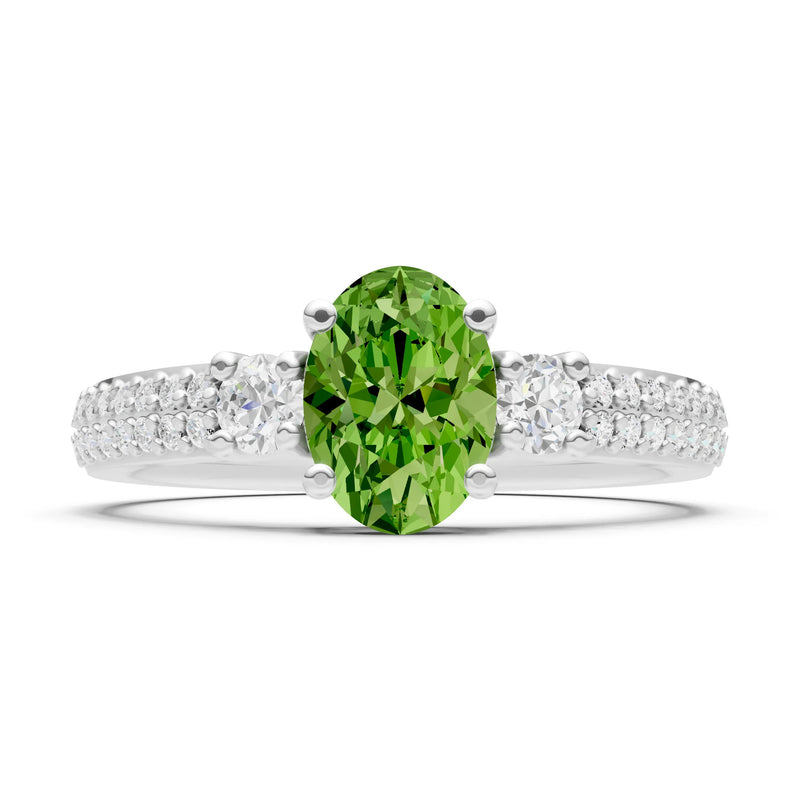 Peridot Three Stone Double Pave Oval Cut Band