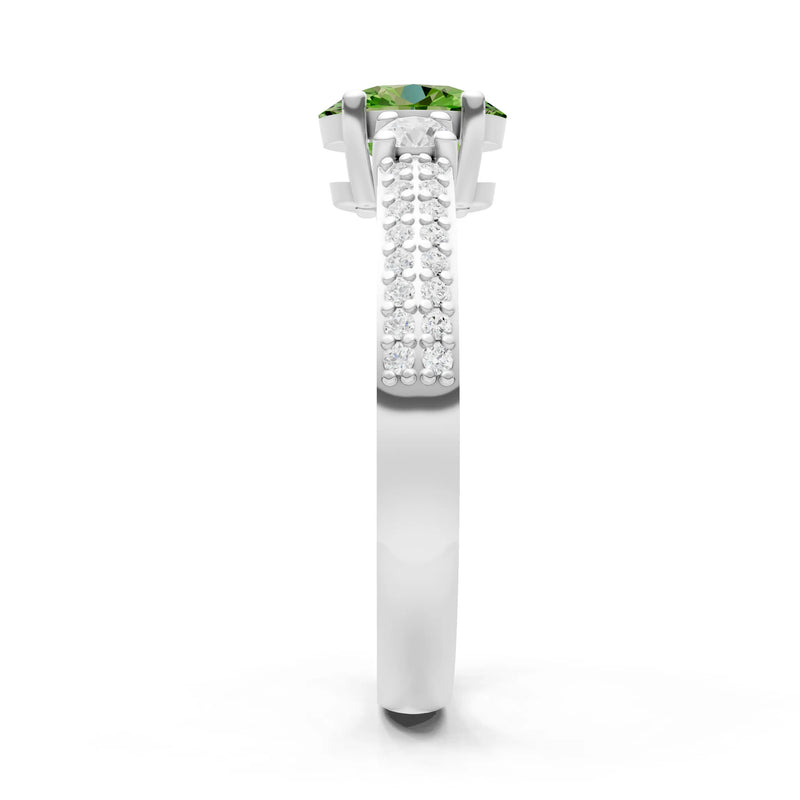 Peridot Three Stone Double Pave Oval Cut Band