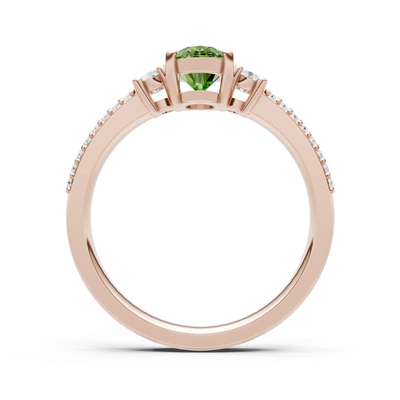 3 Stone Oval Gemstone Double Pave Band - Oval