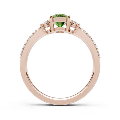 Peridot Three Stone Double Pave Oval Cut Band