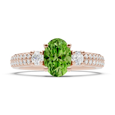 Peridot Three Stone Double Pave Oval Cut Band