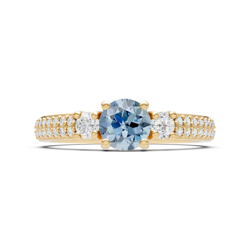 Aquamarine Three Stone Double Round Cut Pave Band