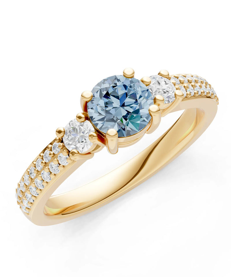 Aquamarine Three Stone Double Round Cut Pave Band