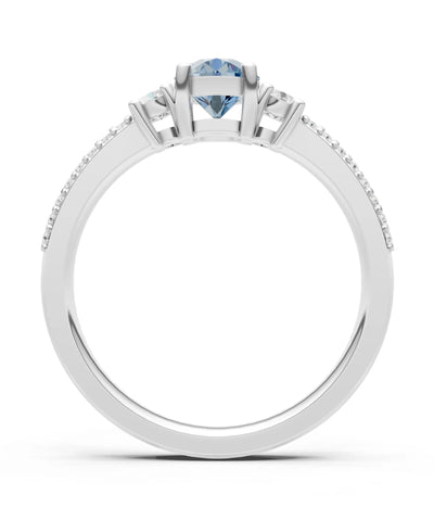 Aquamarine Three Stone Double Round Cut Pave Band