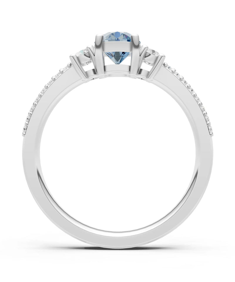 Aquamarine Three Stone Double Round Cut Pave Band