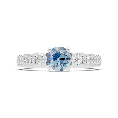Aquamarine Three Stone Double Round Cut Pave Band