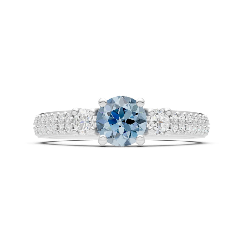Aquamarine Three Stone Double Round Cut Pave Band