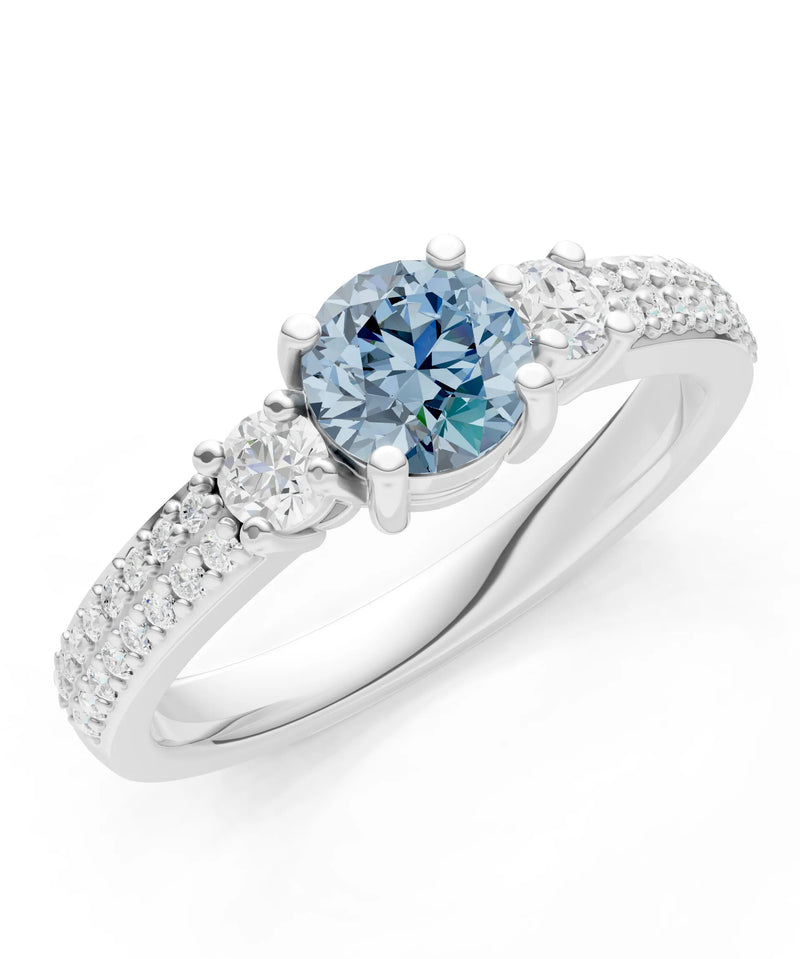 Aquamarine Three Stone Double Round Cut Pave Band