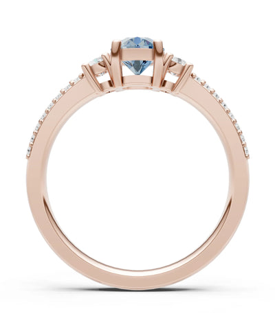 Aquamarine Three Stone Double Round Cut Pave Band
