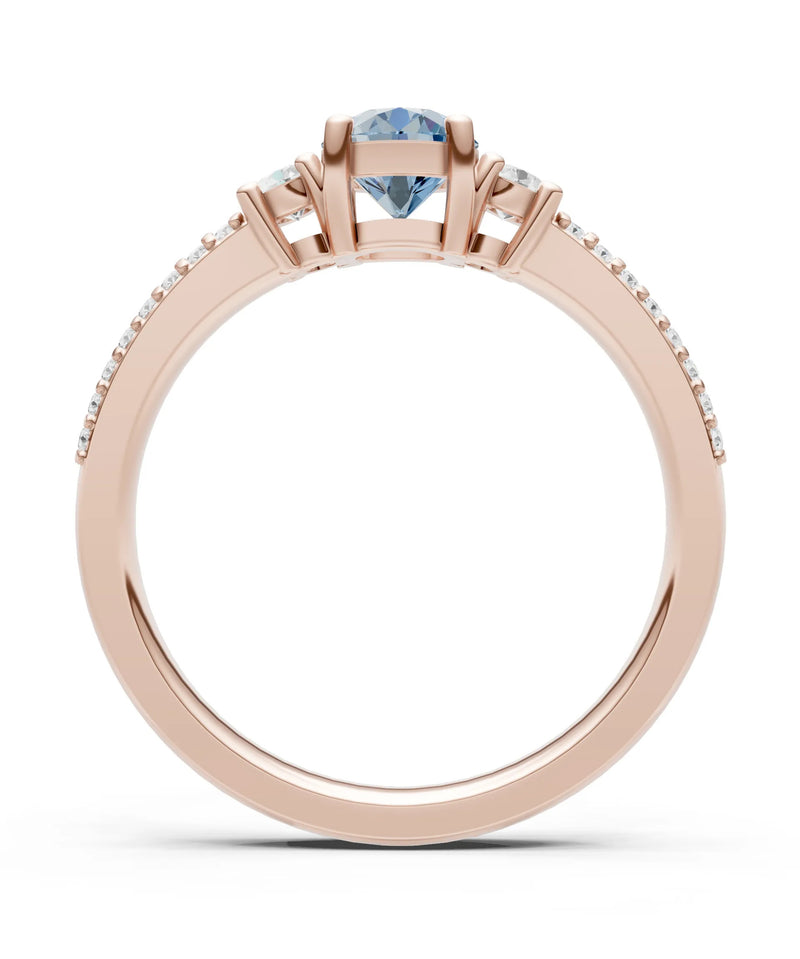 Aquamarine Three Stone Double Round Cut Pave Band