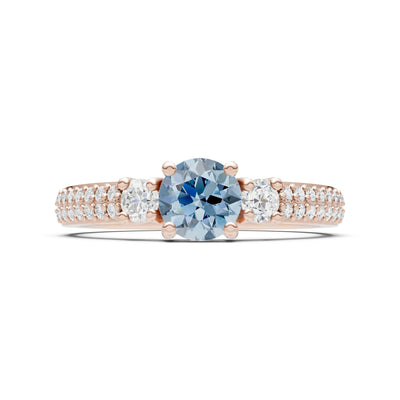 Aquamarine Three Stone Double Round Cut Pave Band
