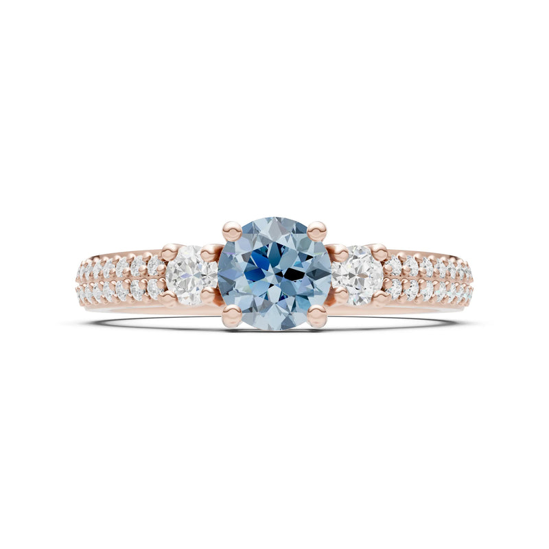 Aquamarine Three Stone Double Round Cut Pave Band
