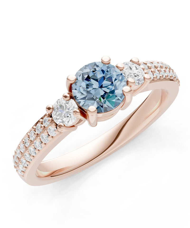 Aquamarine Three Stone Double Round Cut Pave Band