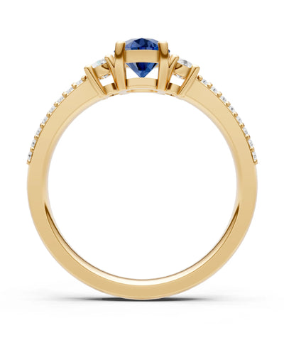 Blue Sapphire Three Stone Double Round Cut Pave Band