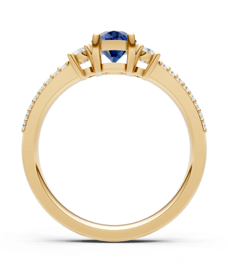 Blue Sapphire Three Stone Double Round Cut Pave Band