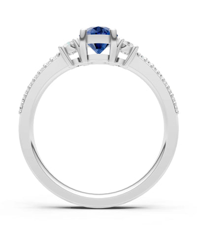 Blue Sapphire Three Stone Double Round Cut Pave Band