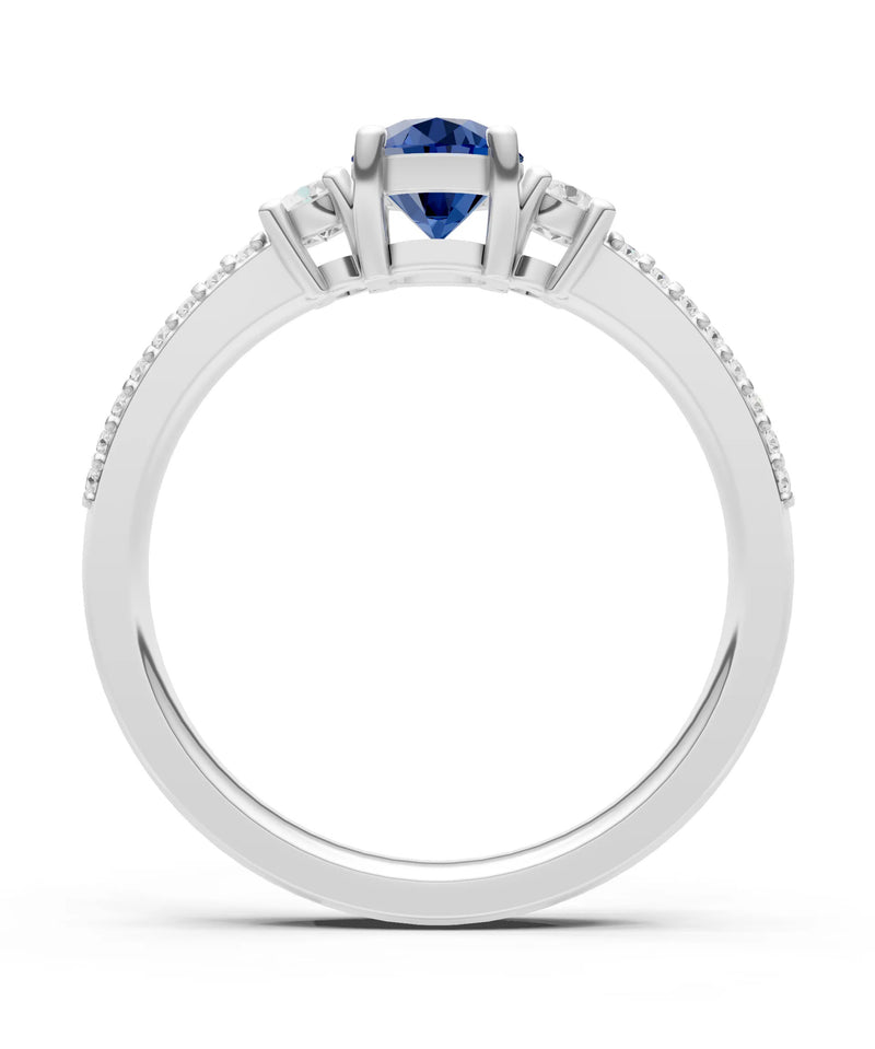 Blue Sapphire Three Stone Double Round Cut Pave Band