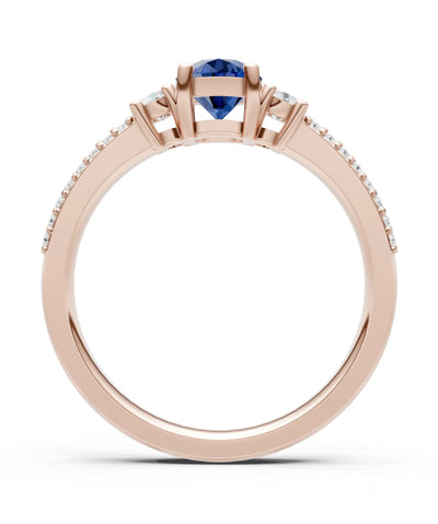 Blue Sapphire Three Stone Double Round Cut Pave Band
