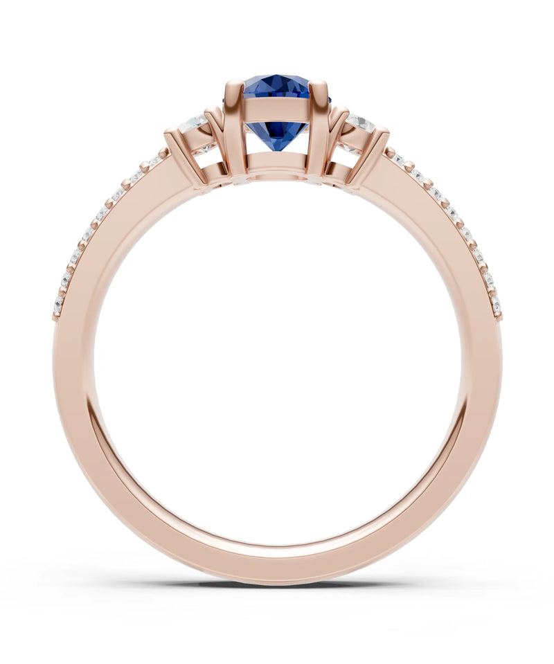 Blue Sapphire Three Stone Double Round Cut Pave Band