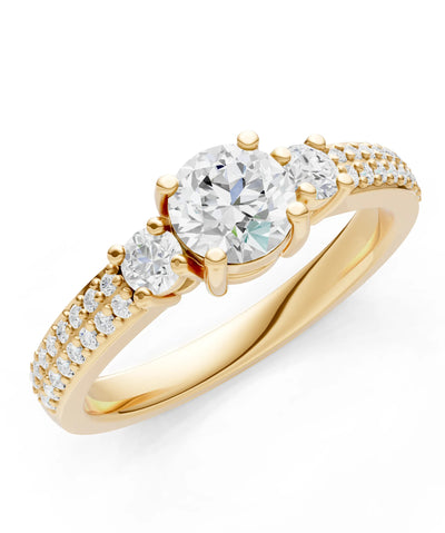 Three Stone Double Round Cut Pave Band