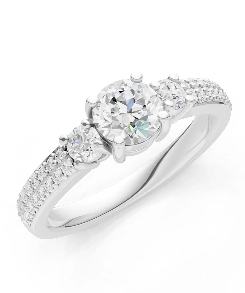 Three Stone Double Round Cut Pave Band