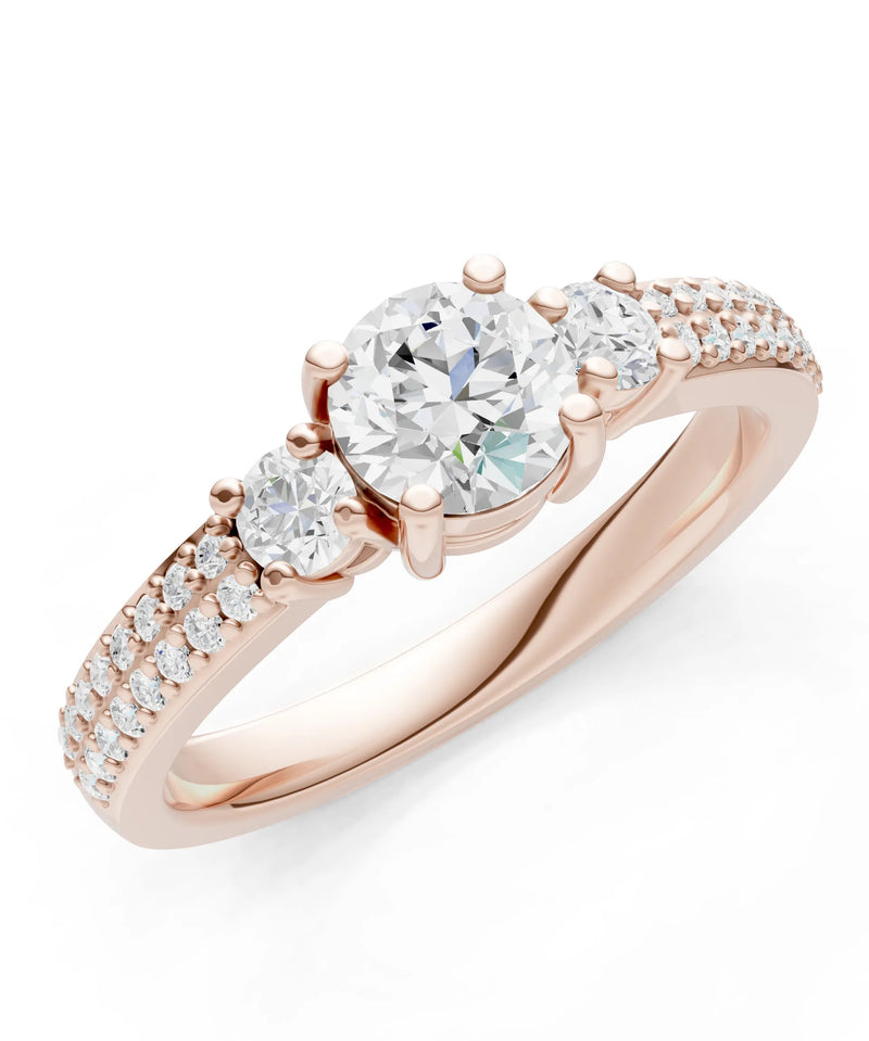 Three Stone Double Round Cut Pave Band