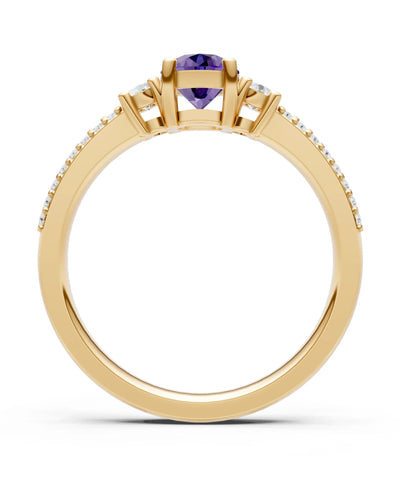 Amethyst Three Stone Double Round Cut Pave Band